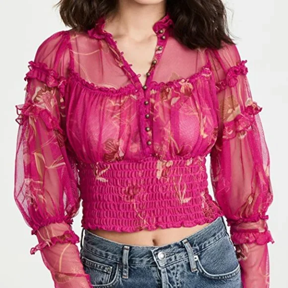 Free People Time for Shine Mesh Cropped Blouse - Picture 2 of 11